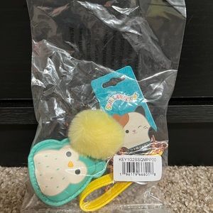 Winston the Owl squishmallow puff Pom keychain with wristlet strap NWT